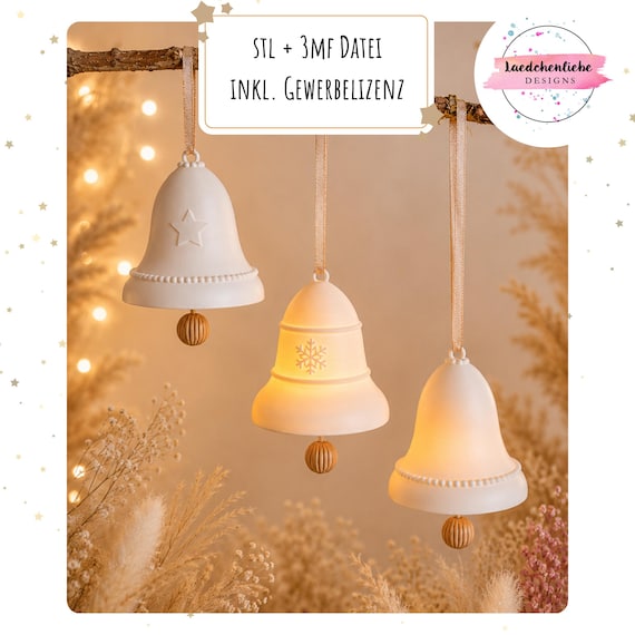 3D Druck Datei STL & 3mf Weihnachtsglocken Bundle digitale Datei | inkl. Gewerbelizenz | Dekoration 3D Druck | Weihnachtsdeko Glocke