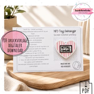 NFC-nödkontakt PDF-utskriftsmall (digital fil) | Påseinsats för självutskrift | Kommersiell licens ingår | DIN A4