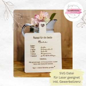 SVG Rezept Mutter Mama Muttertag Liebe Servierbrett Brett Geschenk Laser digitale Datei