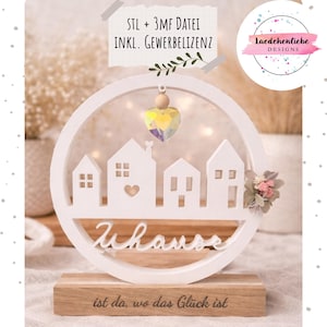 STL +3MF suncatcher loop house houses home block inlay wood 3D printing Bambulab digital file autumn decoration Home