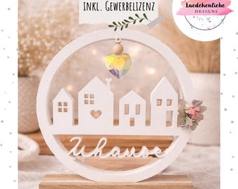 STL +3MF Suncatcher Loop House Homes Block Inlay Wood 3D Print Bambulab Digital File Autumn Decoration Home