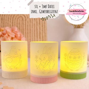 STL + 3MF | Ostern Windlicht 3D Druck Datei | inkl. Gewerbelizenz | LED Osterdeko Osterlicht | 3 Designs enthalten und zwei Sockel