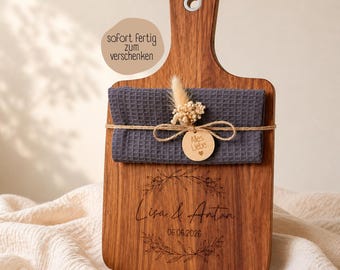Hochzeitsgeschenk Schneidebrett Personalisiert I Gravur mit Namen und Datum I Verlobung Einzug Brautpaar I Geldgeschenk Hochzeit I Brautpaar