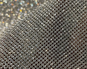 Luxury Silver Crystal Mesh Fabric – Chainmail Rhinestone Embellished Aluminum Mesh
