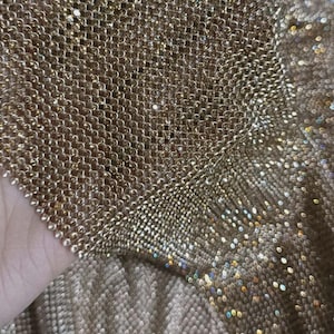 Luxury Golden Shadow Crystal Mesh Fabric – Chainmail Rhinestone Embellished Aluminum Mesh