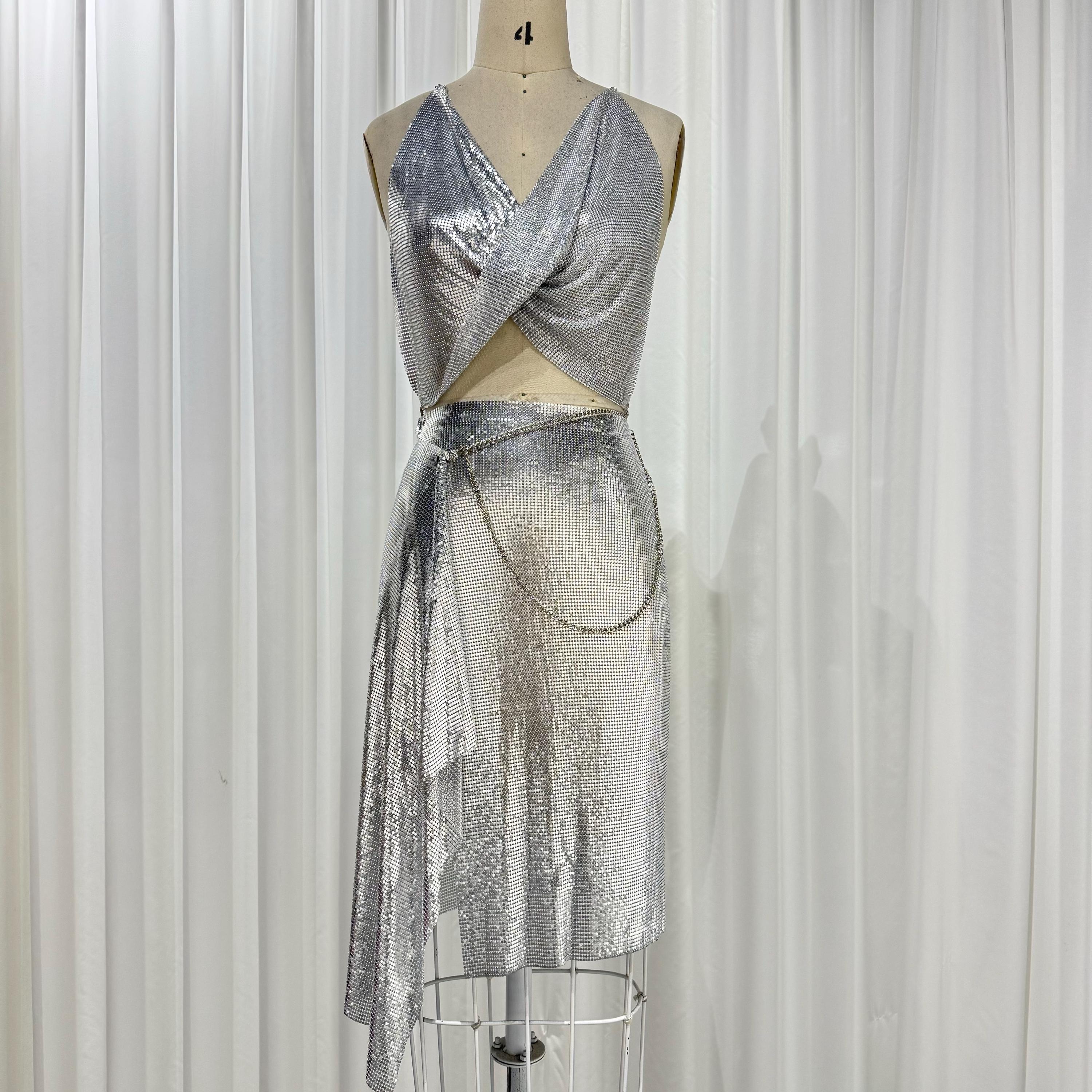 slim fit dress slacks Oriana Metallic Gold Foil Knit Maxi Dress