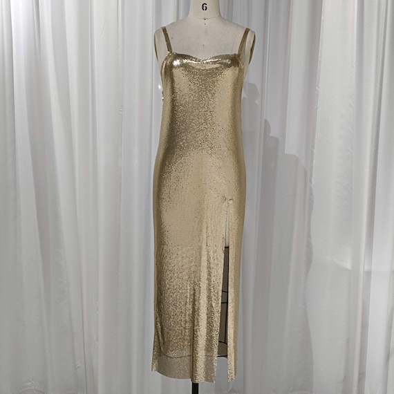 Gold Metal Mesh Midi Dress | Criss-Cross Back | Glamorous Evening Wear | Party Dress | Customizable