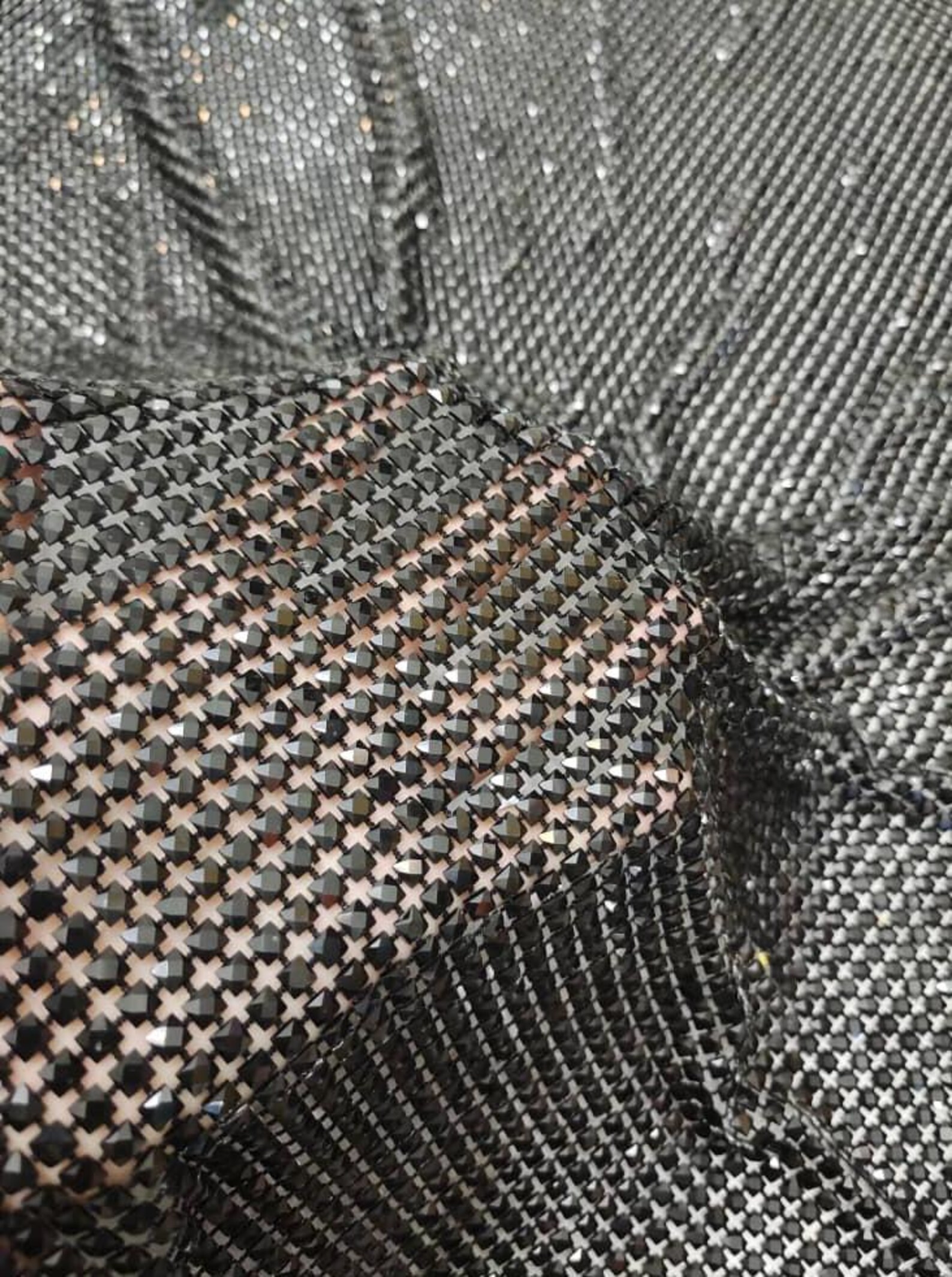 Jet Black Rhinestone Fishnet Fabric - Crystal Embellished Stretchable ...
