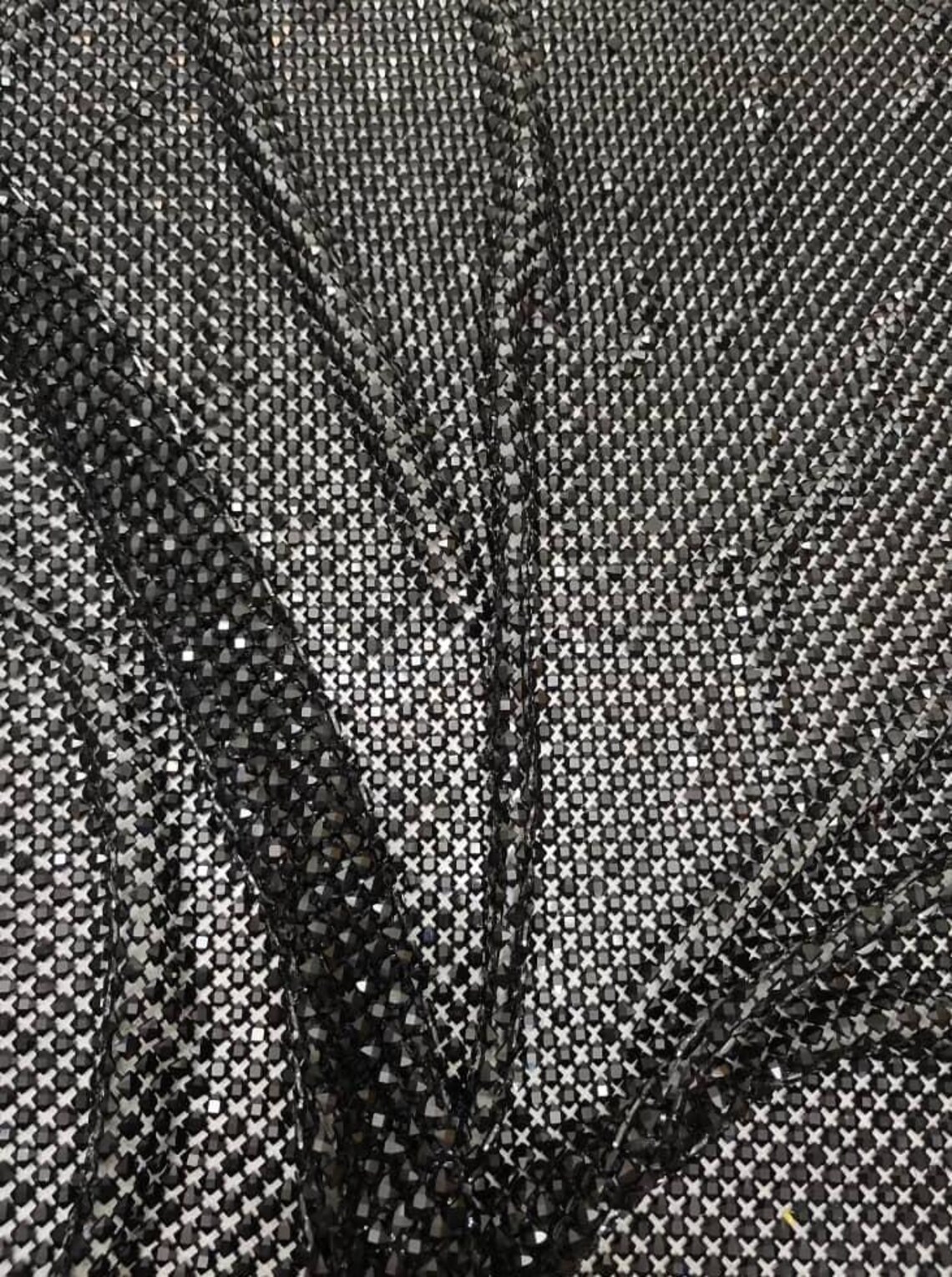 Jet Black Rhinestone Fishnet Fabric - Crystal Embellished Stretchable ...