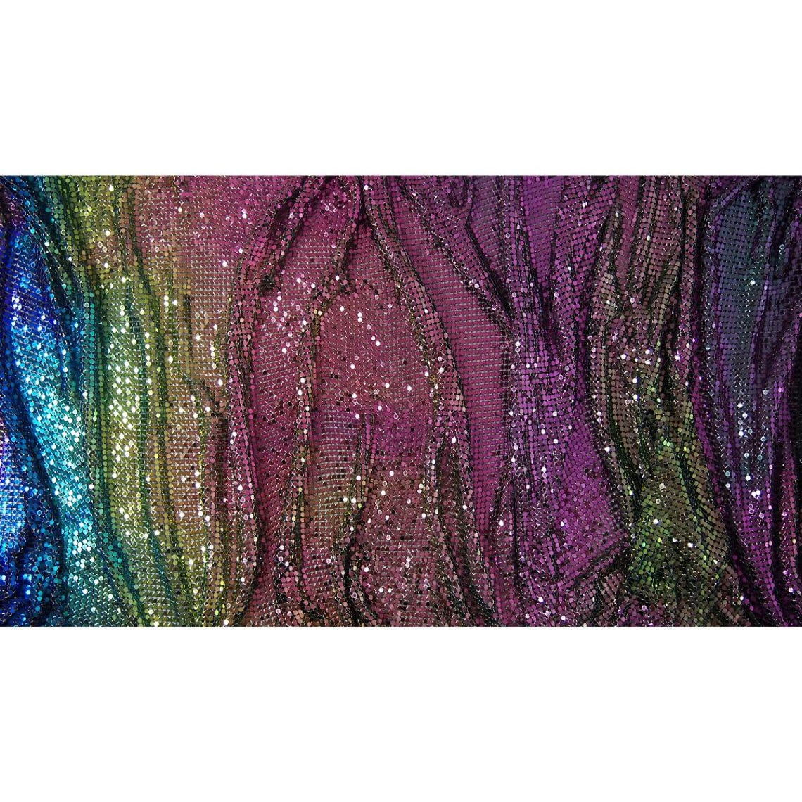 Vibrant Multicolor Iridescent Metal Mesh Chainmail Fabric - Shimmering ...