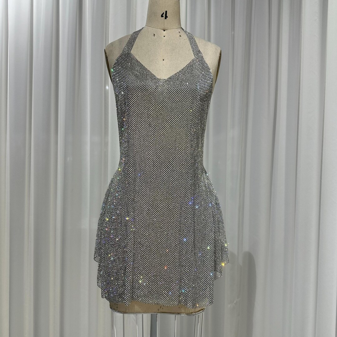 Azami Mesh Crystal Mini Dress In Purple main image 1