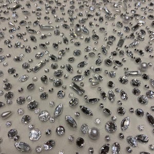 Hand-Beaded Crystal Tulle Fabric – Luxury Bridal, Evening Gown, and Couture Design Material