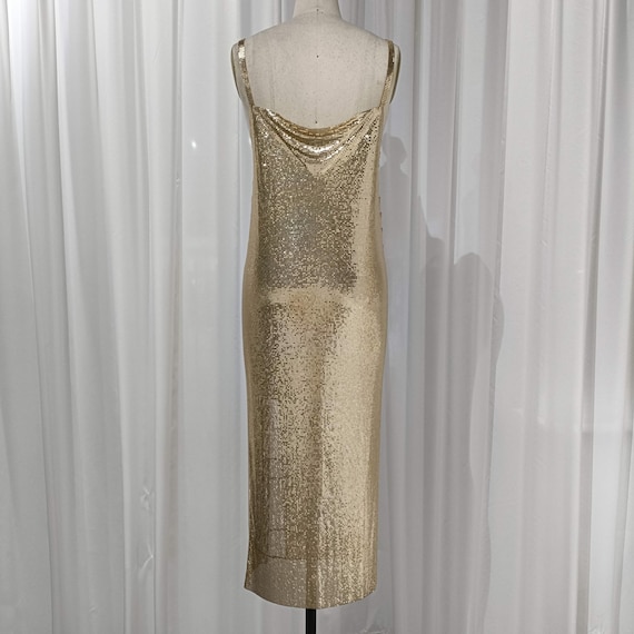 Gold Metal Mesh Midi Dress | Criss-Cross Back | Glamorous Evening Wear | Party Dress | Customizable