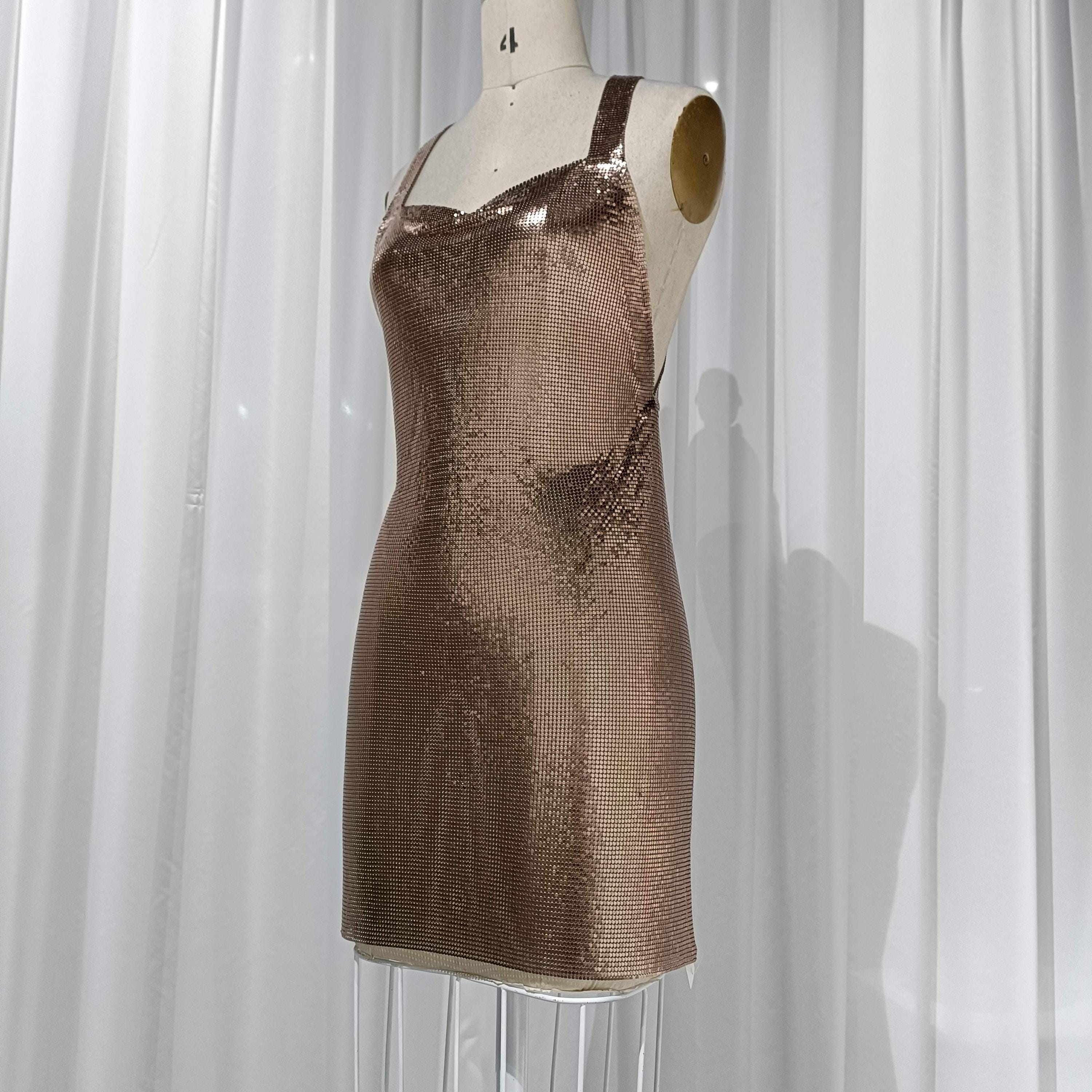 metallic mesh mini dress Metallic Mesh Mini Dress with Crystal Straps
