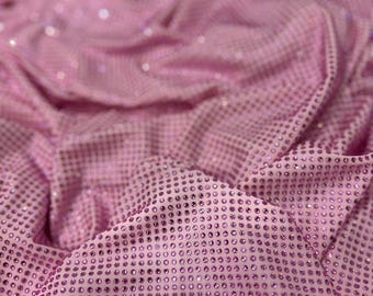 Light Pink Lycra Rhinestone Fabric: Rose Crystal Four Way Stretch
