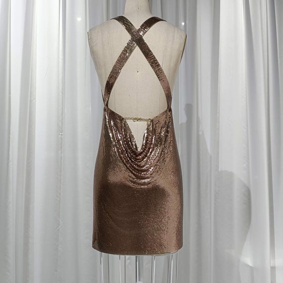 white christmas dresses Cut Out Metallic Jersey Mini Dress in Copper Bronze - 2