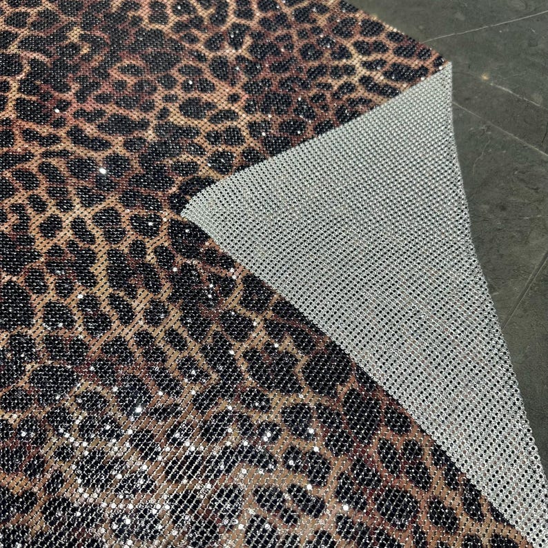 Aluminum Metal Mesh Fabric in Gold and Black Leopard Print - Chainmail ...