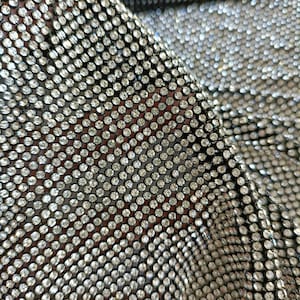 Crystal Mesh Fabric, Silver Crystal with Black Metal Mesh, Aluminum Base and Glass Rhinestones, Rhinestone Fabric