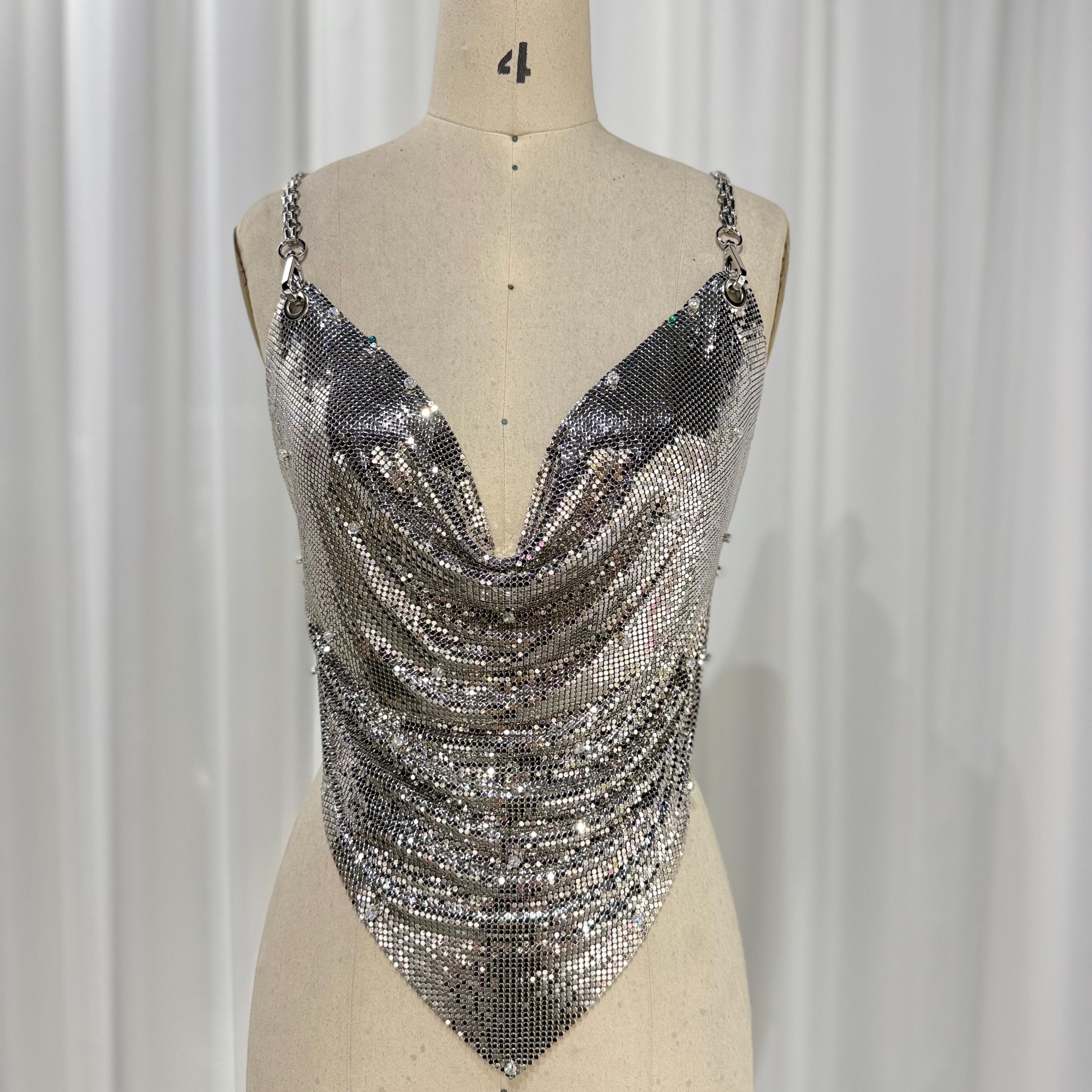 oroton gold dress Original 1980s Paco Rabanne Oroton Gold Metal Mesh Backless Mini Dress