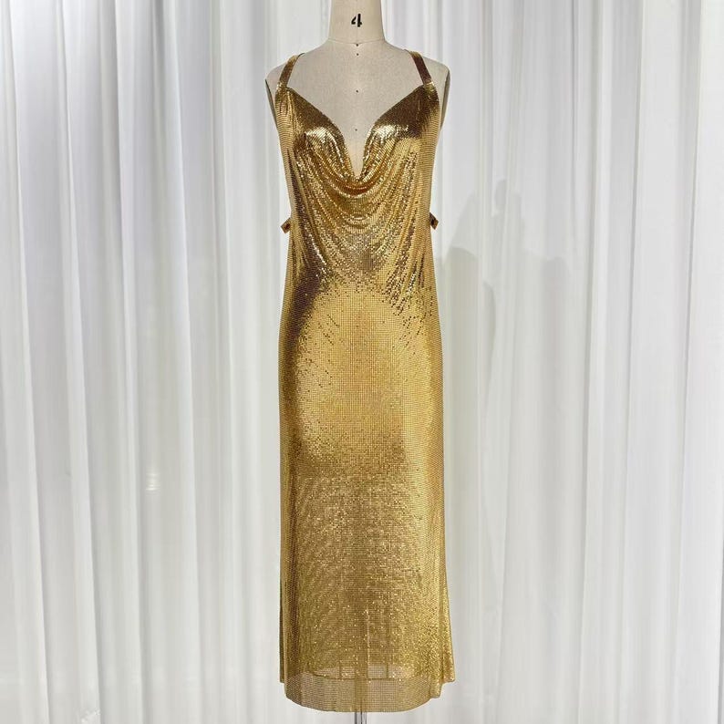 Handmade Light Gold Brass Metal Mesh Dress - Made to Measure image 3