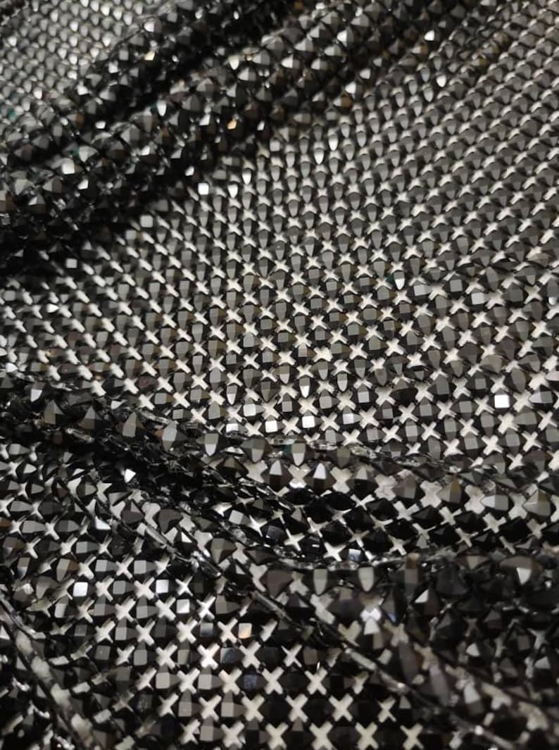 Jet Black Rhinestone Fishnet Fabric - Crystal Embellished Stretchable ...