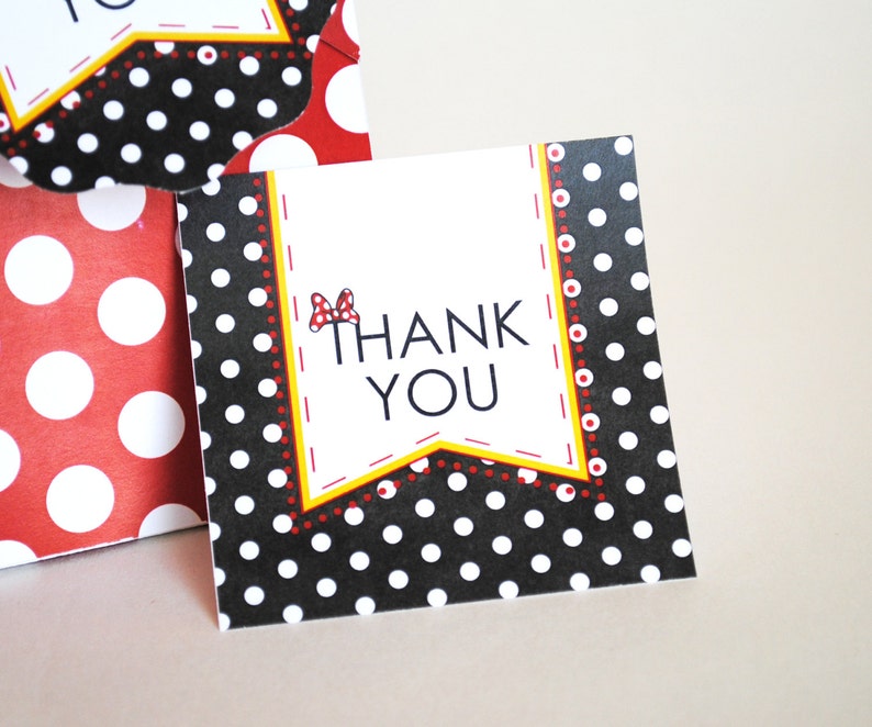 Digital Black and White with Polka Dots Classic Red INSTANT DOWNLOAD Thank You Favor Tag Inspired by Minnie Mouse