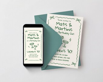 Invito di compleanno Pilates / Invito digitale Mats and Martinis / Brunch party Pilates