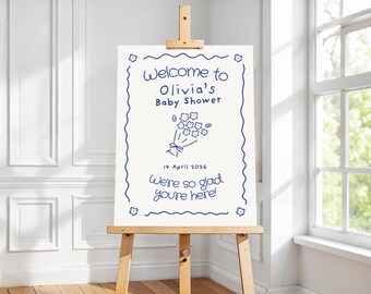 Plakat powitalny Baby In Bloom | Minimalistyczny plakat na wiosenny baby shower do pobrania w wersji cyfrowej