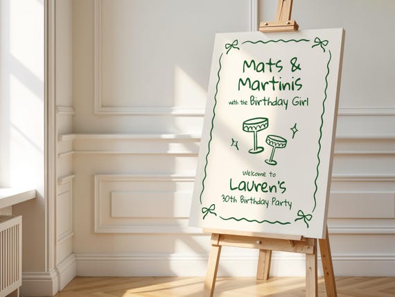 Pilates Birthday Sign | Mats and Martinis Editable Template | Birthday Brunch