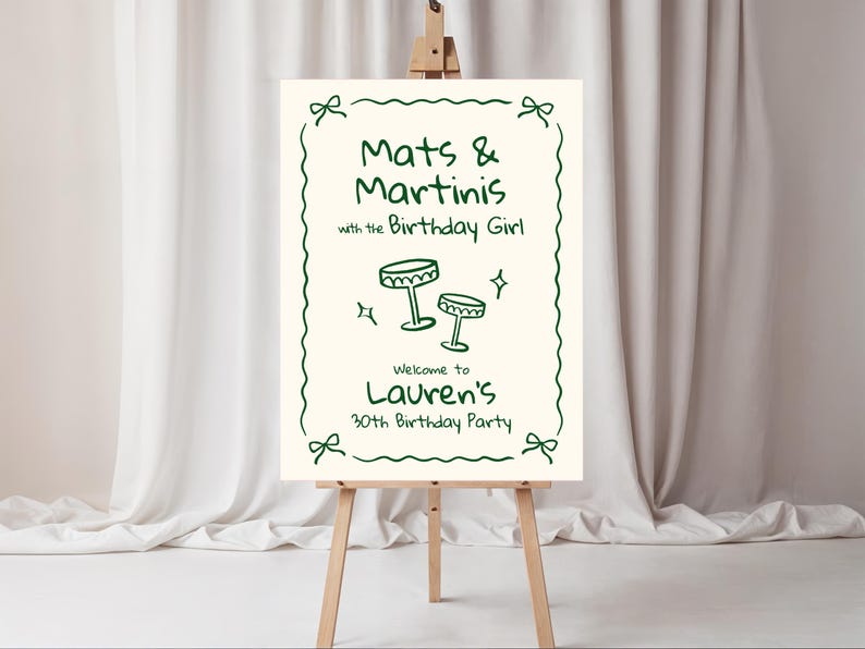 Cartello di compleanno Pilates / Modello modificabile di tappetini e Martini / Cartellone per brunch di compleanno immagine 6