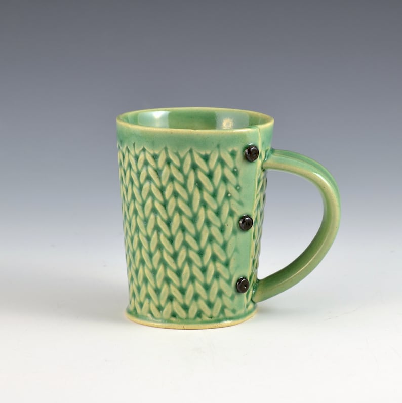 Medium Tea Cup Mug Knitted Pattern, tea cup, tea mug, Buttons MADE TO ORDER image 2