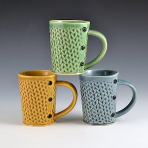 Medium Tea Cup Mug Knitted Pattern, tea cup, tea mug, Buttons MADE TO ORDER