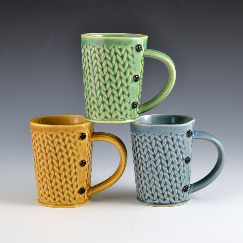 Medium Tea Cup Mug Knitted Pattern, tea cup, tea mug, Buttons MADE TO ORDER image 1
