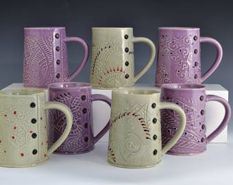 Big Coffee Mug Paisley Pattern, tea cup, tea mug, Buttons MADE TO ORDER