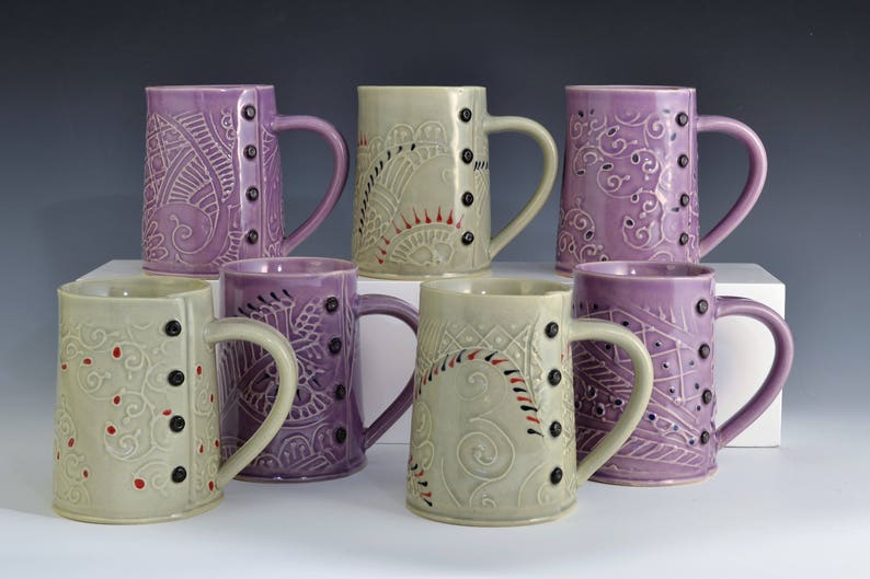 Big Coffee Mug Paisley Pattern, tea cup, tea mug, Buttons MADE TO ORDER image 1