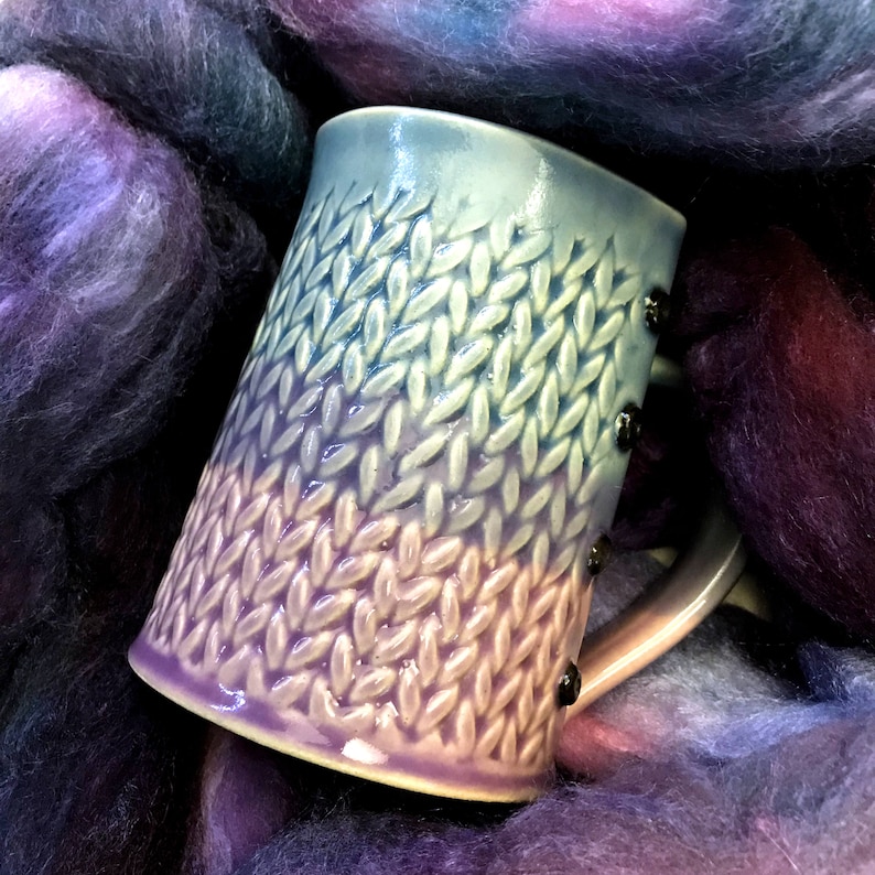 Two Tone Knitted mug Handmade ceramic mug MADE to ORDER image 2