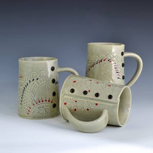 Big Coffee Mug Paisley Pattern, tea cup, tea mug, Buttons MADE TO ORDER image 2