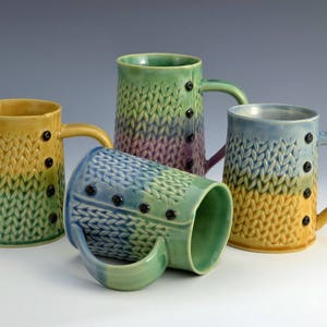 Two Tone Knitted mug Handmade ceramic mug MADE to ORDER