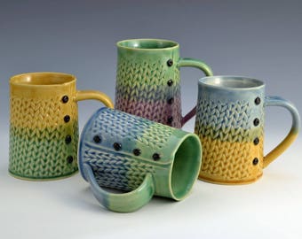 Two Tone Knitted mug Handmade ceramic mug MADE to ORDER