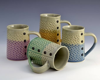 Two Tone Knitted mug Handmade ceramic mug MADE to ORDER