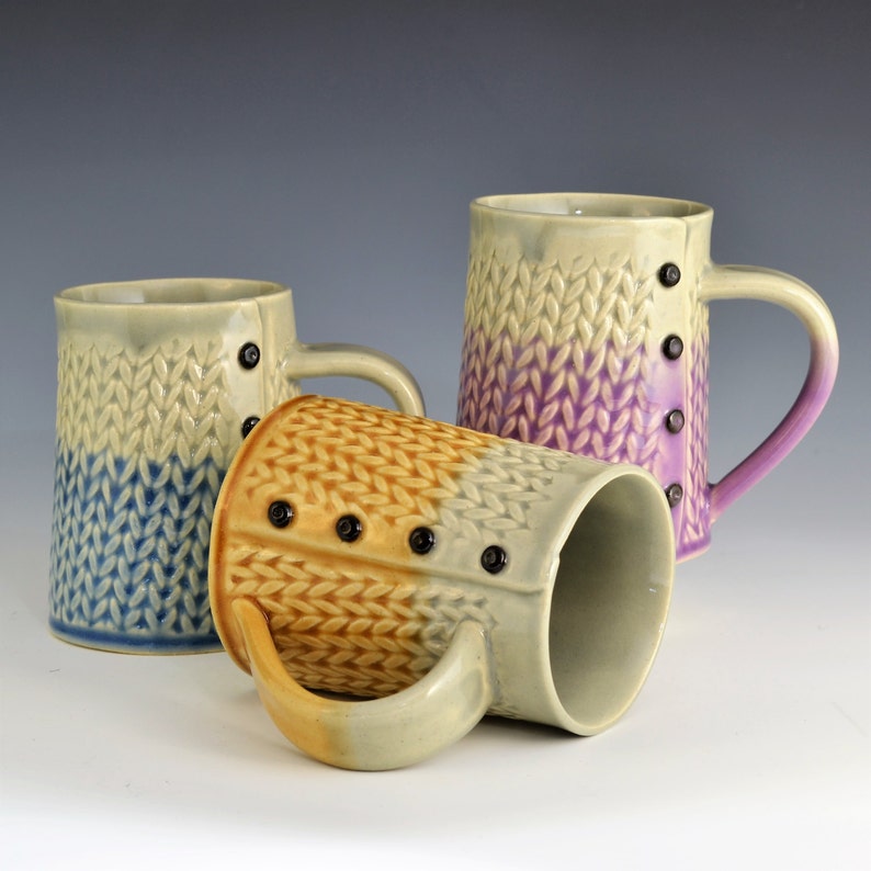 Two Tone Knitted mug Handmade ceramic mug MADE to ORDER image 2
