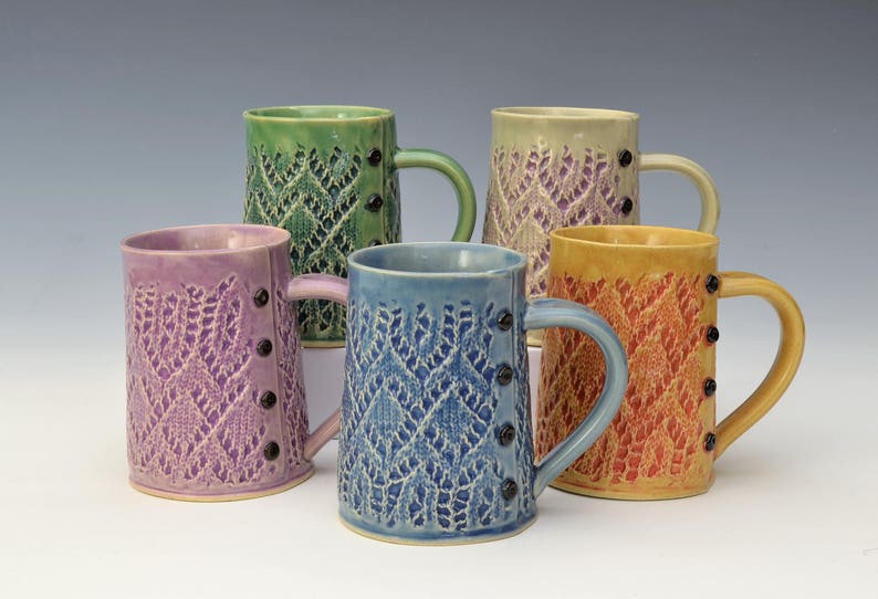 Lace Knitted mug Handmade ceramic mug MADE to ORDER image 2