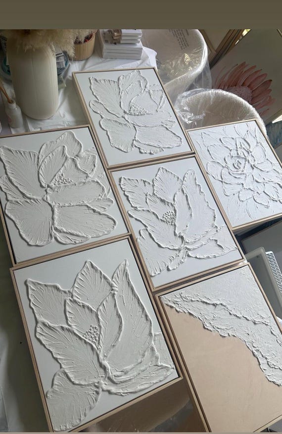 Textured wall art floral design 420x520 framed each