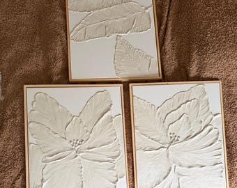 Ingelijste muurdecoratie met structuur, bloemdessin, 420 x 520