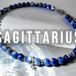 Collar del zodiaco Sagitario – Gargantilla de sodalita / Joyería astrológica / Regalo espiritual hecho a mano / Collar de cristal unisex