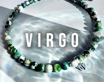 Virgo Zodiac Necklace – Tree Agate Choker | Astrology Jewelry | Handmade Spiritual Gift | Unisex Crystal Necklace