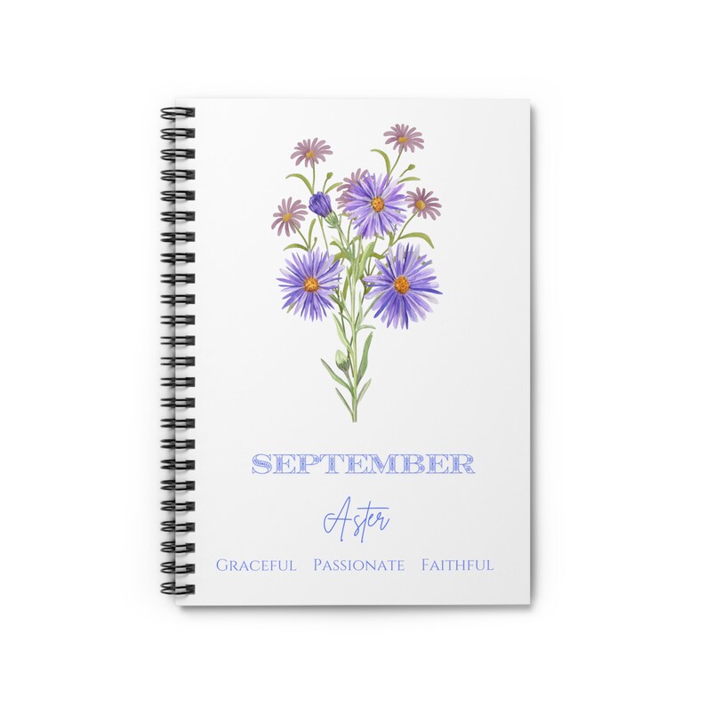 September Notebook Design September Aster Floral Notebook, Birth Flower Journal, Zodiac Notebook ...
