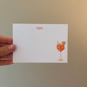 Papelería personalizada con Aperol Spritz de color naranja / Tarjetas con monogramas de acuarela personalizadas / Regalo para ella / Monograma / Minimalista / Hecho a mano