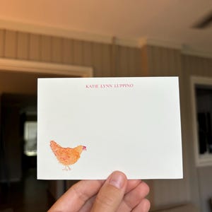 農場の鶏のパーソナライズされた文房具 - 名前入りの夏の農場メモ - イニシャル - モノグラム - 水彩絵の具