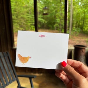 Set di biglietti di auguri personalizzati a forma di gallina – Cancelleria rustica in stile fattoria con monogramma – Nome personalizzato o iniziali – Carini biglietti di auguri a forma di gallina per lei